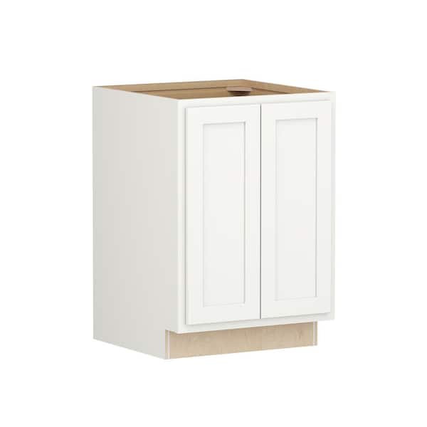 SIMPLY WOODMARK PRO Shaker Partial Overlay 24 in W x 24 in D x 34.5 in H Plywood Assembled Full Height Base Kitchen Cabinet in Linen White
