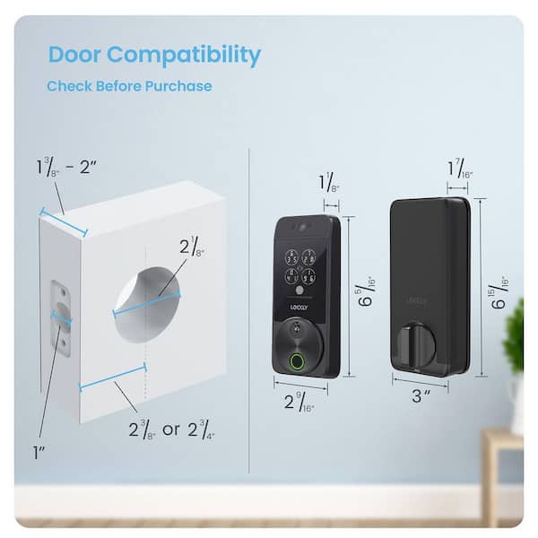 Lockly - Visage Facial Recognition Zeno Matte Black Deadbolt Wi-Fi Smart Lock, Home Key, Fingerprint, Keypad, Siri/Alexa/Google