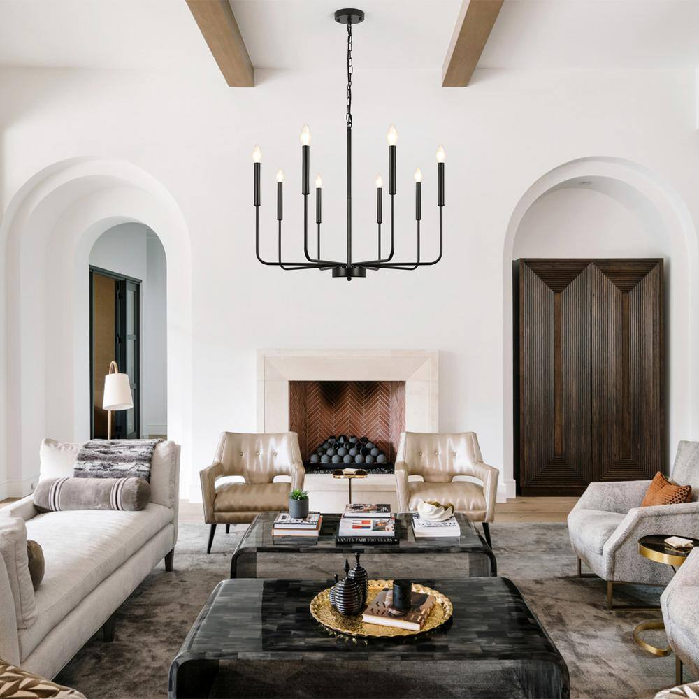 Black Metal 8-Light Candle Linear Chandelier