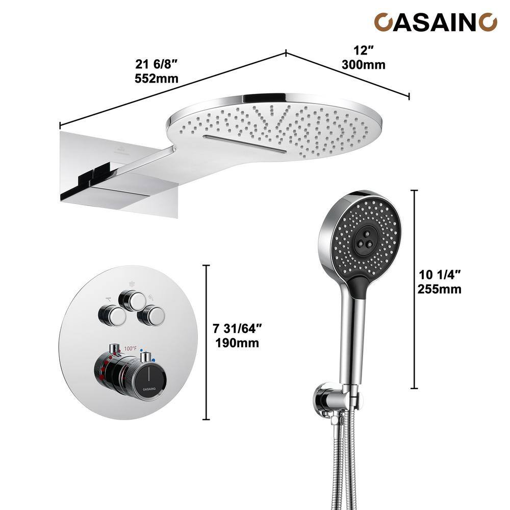 Chrome Dual Head Thermostatic Rain Shower System with Handheld