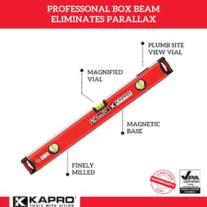 24 in. Professional Magnetic Aluminum Box Level with Magnified Vial and Plumb Site