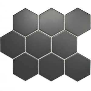 Porcetile Gray Black 10.08 in. x 11.64 in. Hexagon Matte Porcelain Mosaic Wall and Floor Tile (9.02 sq. ft./Case)