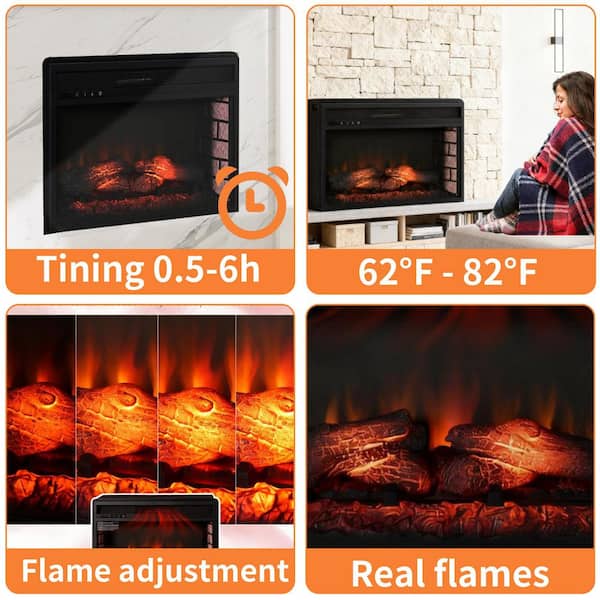 27 in. Recessed Electric Fireplace Insert with 1400W Heater, Remote, Timer, Heater 323 Sq. ft., Realistic Log Flame