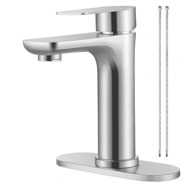 Single Handle Single Hole Standard Bathroom Sink Faucet with Deck Plate in Spot Resistant Brushed Nickel