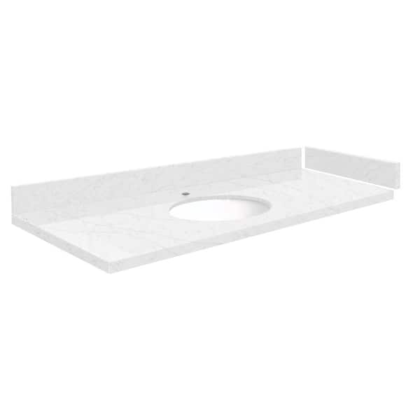 Transolid Silestone 49.25 in. W x 22.25 in. D Quartz White Round Single Sink Vanity Top in Statuario