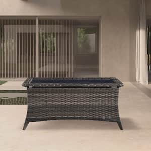 ArcoBay Gray Rectangular Wicker Outdoor Coffee Table with Tempered Glass Top