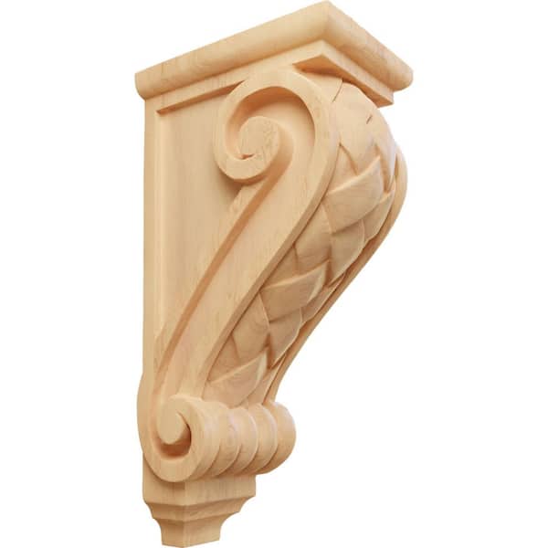 Ekena Millwork 7 in. x 5 in. x 14 in. Unfinished Wood Red Oak Large Basket Weave Corbel