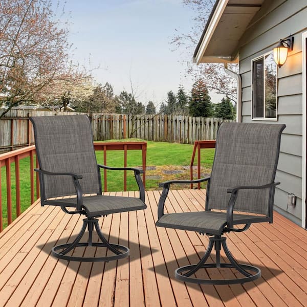 Aoodor Textilene Metal Swivel Padded Sling Outdoor High Back Dining Chair in Brown Set of 2