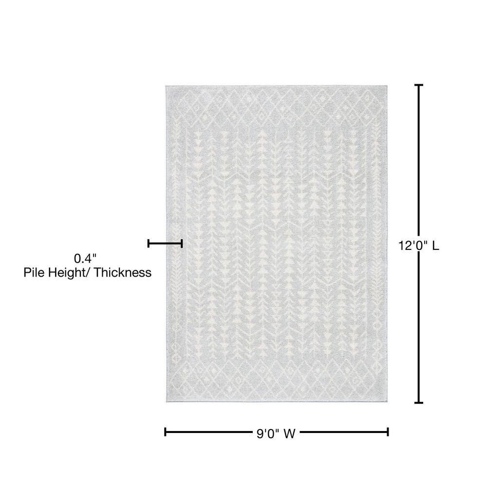 Ivory and Light Grey Wool Synthetic 9' x 12' Rectangular Area Rug