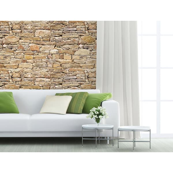 Brewster 118 in. x 98 in. Stone Wall Mural