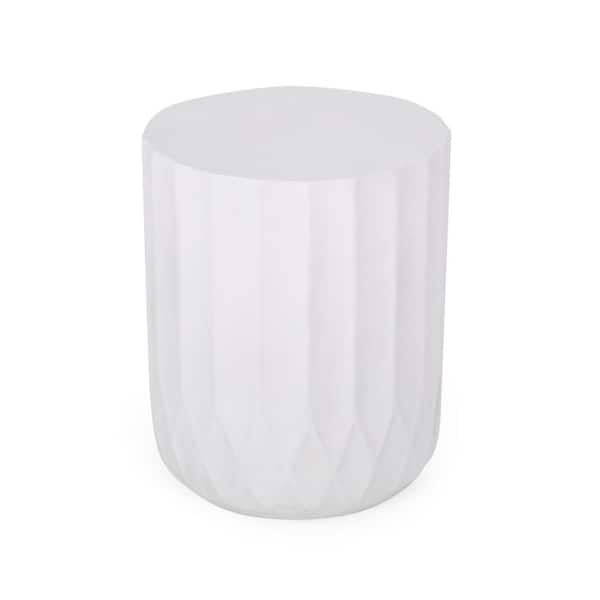 Noble House Bissell Antique White Cylindrical Stone Outdoor Patio Side Table