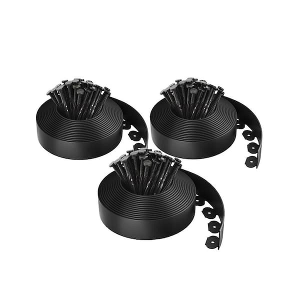 100ft L x 1.5H x 1.5 in. ft. No-Dig Flexible Plastic Edging Kit UV Resistant Weed Block Black HDPE Edging 3-Pack