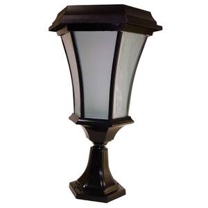 Solar Black LED Outdoor Warm White Coach Light with Concave Glass Panels and Post or Flat Mount