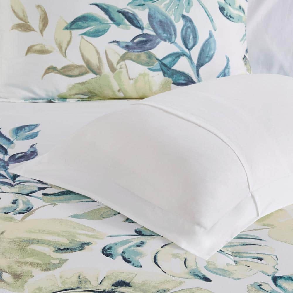 Lorelai Coastal Blue and Green Cotton King Duvet Cover Set