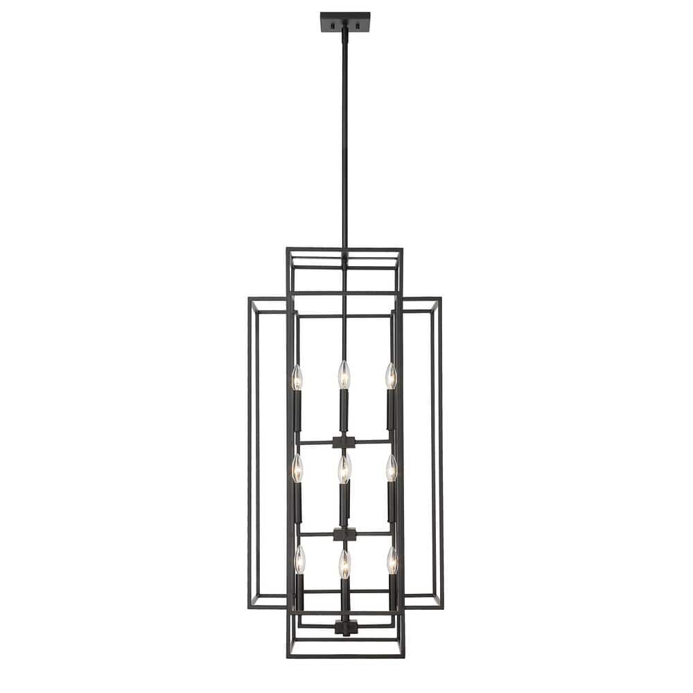 Matte Black 12-Light Geometric Cage Pendant