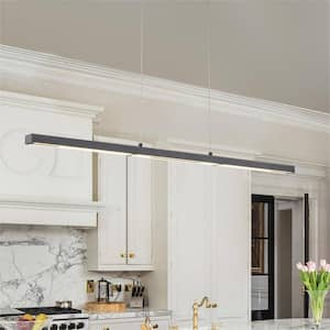 43.3 in. 40-Watt 10-Light Black Linear Farmhouse Dimmable Adjustable Integrated LED Kitchen Island Pendant Light