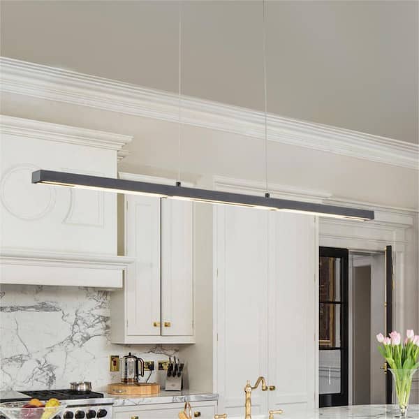 LLHZSY 43.3 in. 40-Watt 10-Light Black Linear Farmhouse Dimmable Adjustable Integrated LED Kitchen Island Pendant Light