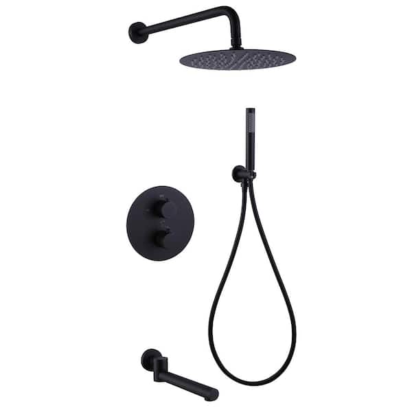 WELLFOR Single-Handle 1-Spray High-Pressure Tub and Shower Faucet with Hand Shower in Matte Black (Valve Included)