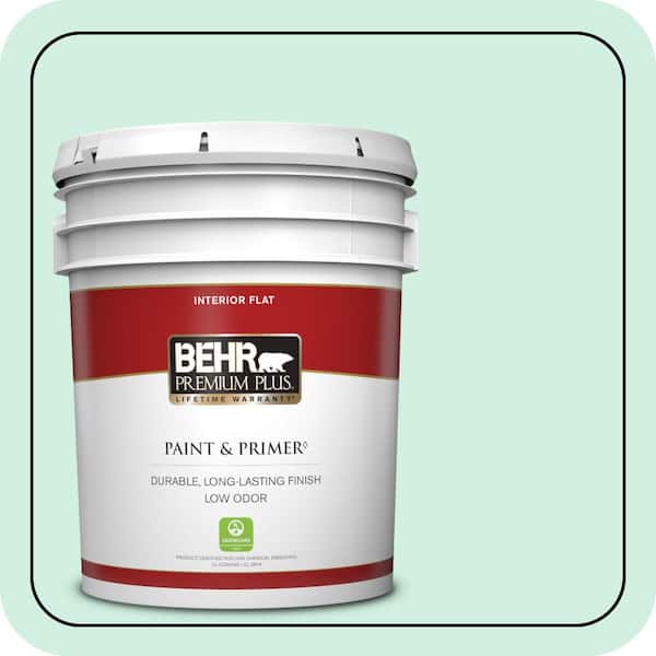 BEHR PREMIUM PLUS 5 gal. #480C-2 Pastel Jade Flat Low Odor Interior Paint & Primer