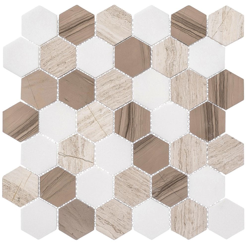 Channing Baskit Hex Matte Tan White 4.5 in. x 8.25 in. Geometric Natural St
