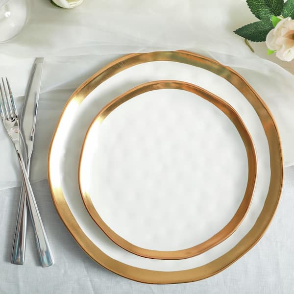 MALACASA Bone China Dinnerware Set, 16 Piece Plates and Bowls Sets with  Golden Rim, White Plate Set with Dinner Plate, Dessert Plate, Soup Plate  and