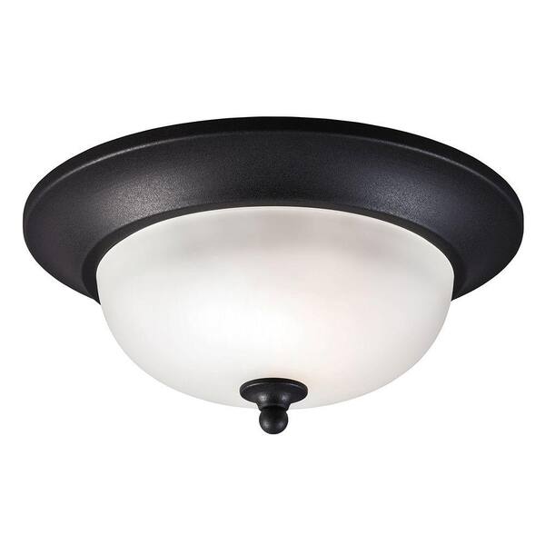 Generation Lighting Humboldt Park 1-Light Outdoor Black Fluorescent Ceiling Flushmount with Satin Etched Glass