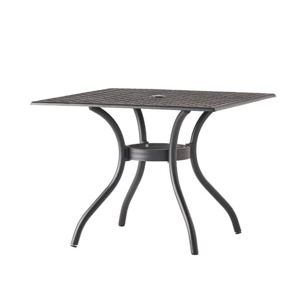 ITOPFOX Black Outdoor Cast Aluminum Square Dining Table All-Weather for Backyard and Garden Conversation Deck with Umbrella Hole