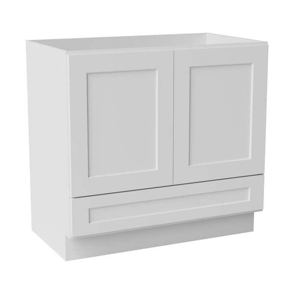 36 in. W x 21 in. D x 34.5 in. H Ready to Assemble Solid Wood Shaker Sink Base Drawer Bath Cabinet in White
