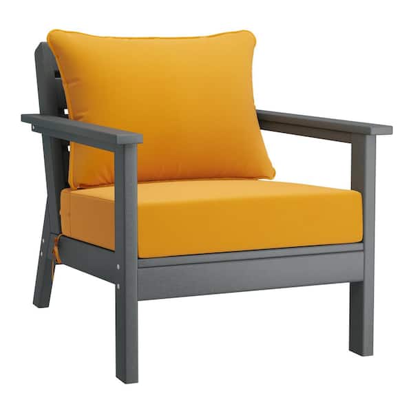 Westin Outdoor Birchwood Outdoor Patio Deep Seating HDPE Plastic Lounge Chair in Grey with Yellow Cushions
