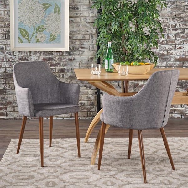 Abrielle Dark Grey and Natural Walnut Fabric Dining Chairs (Set of