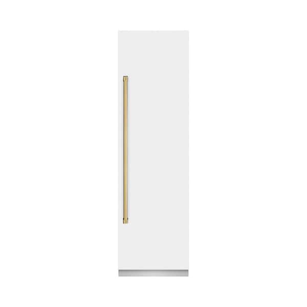 24 in. 12.5 cu. ft. Freezerless Column Refrigerator in Matte White with Gray Interior and Polished Gold Accents