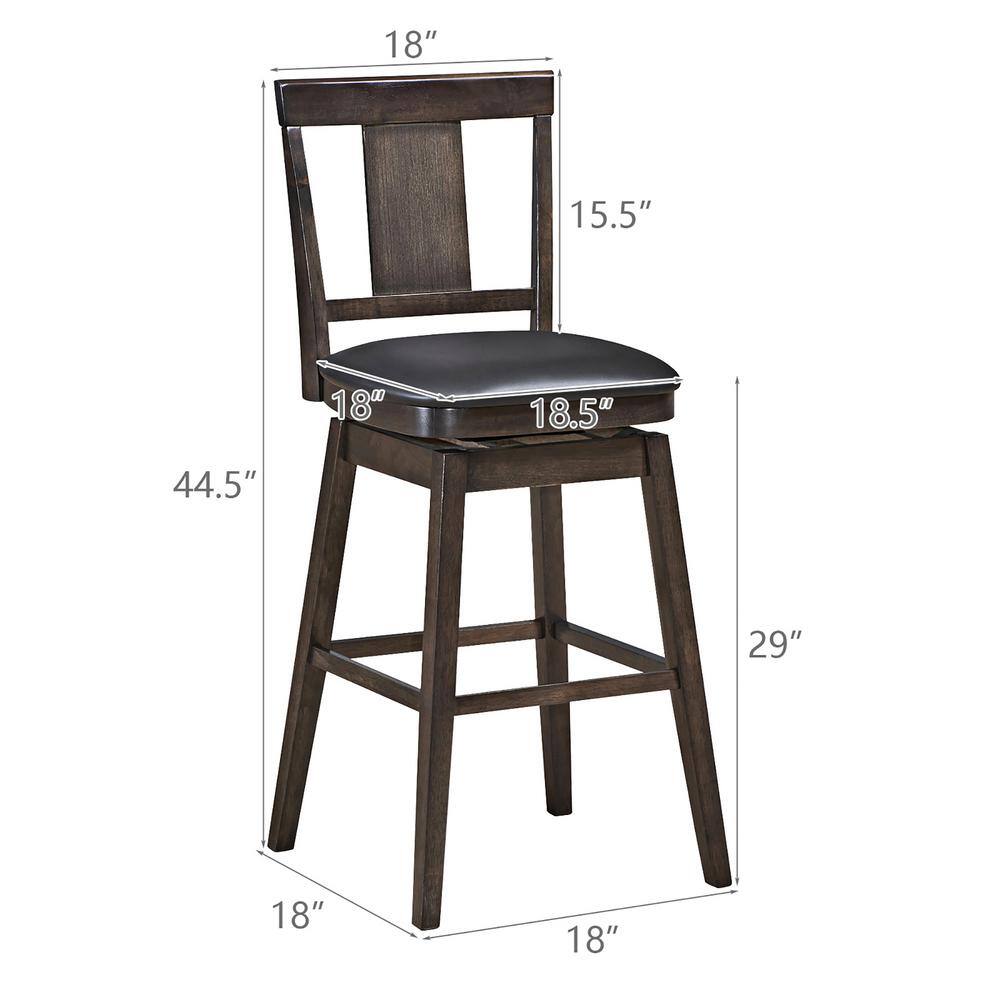 Walnut Finish Swivel Bar Stool Set, Faux Leather Cushion, Brown