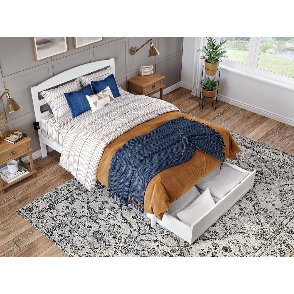 Warren White Full Platform Bed with Storage Drawer