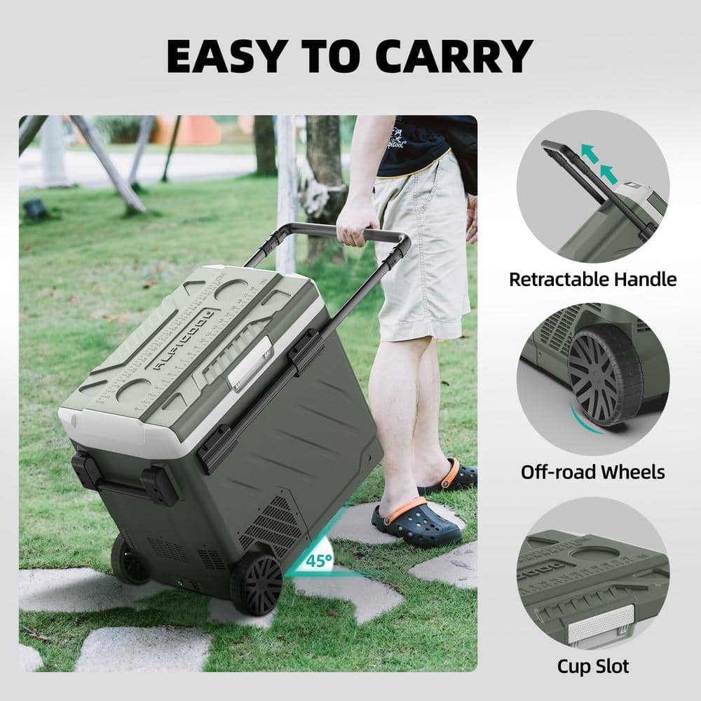 Green 61-Quart Dual Zone Portable Car Refrigerator with Wheels