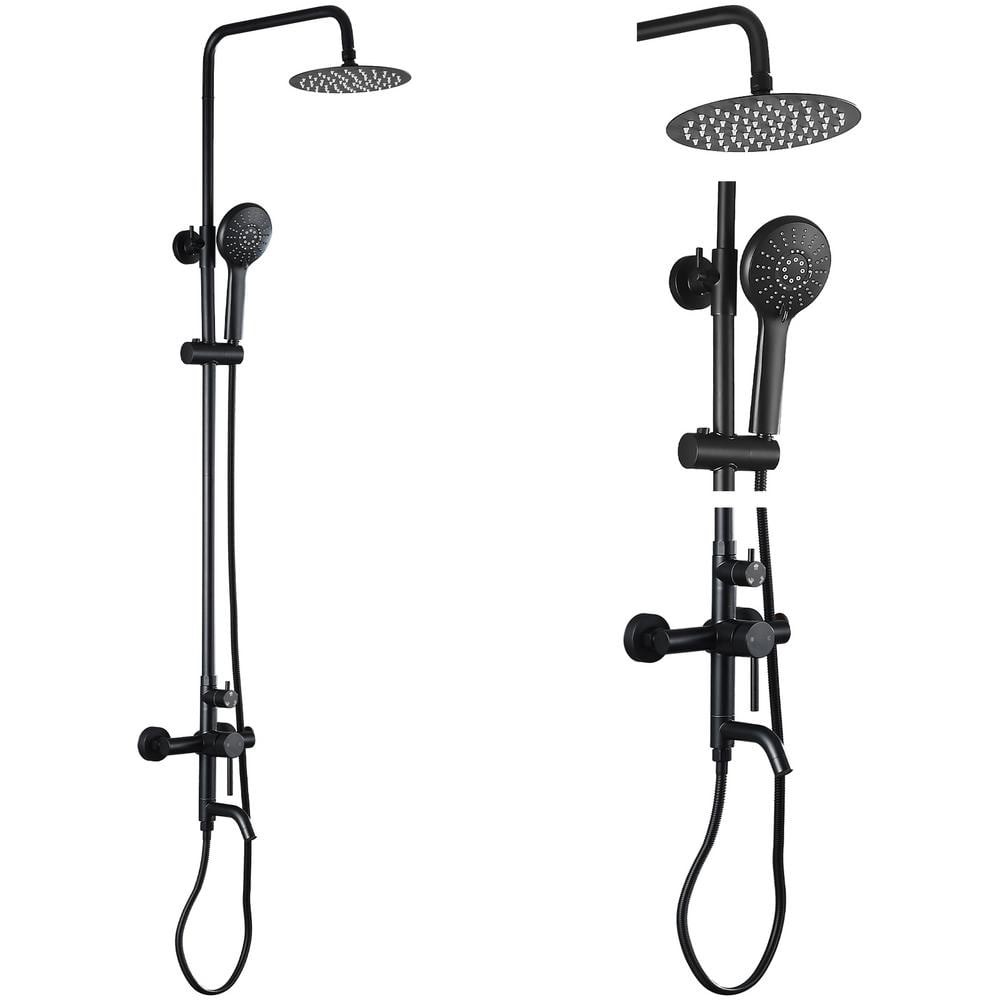 2-Spray 8 in. Round Wall Bar Shower Kit Rain Shower Head with Tub Spout Han