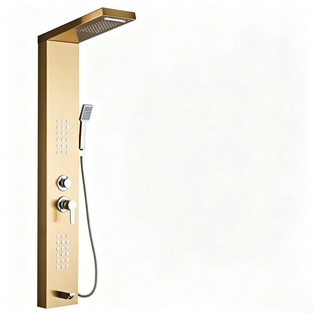 5-in-1 6-Jet Shower System with Rainfall, Waterfall, Handheld, Tub Spout & Body Jets in Brushed Gold price history on PriceWatchPro