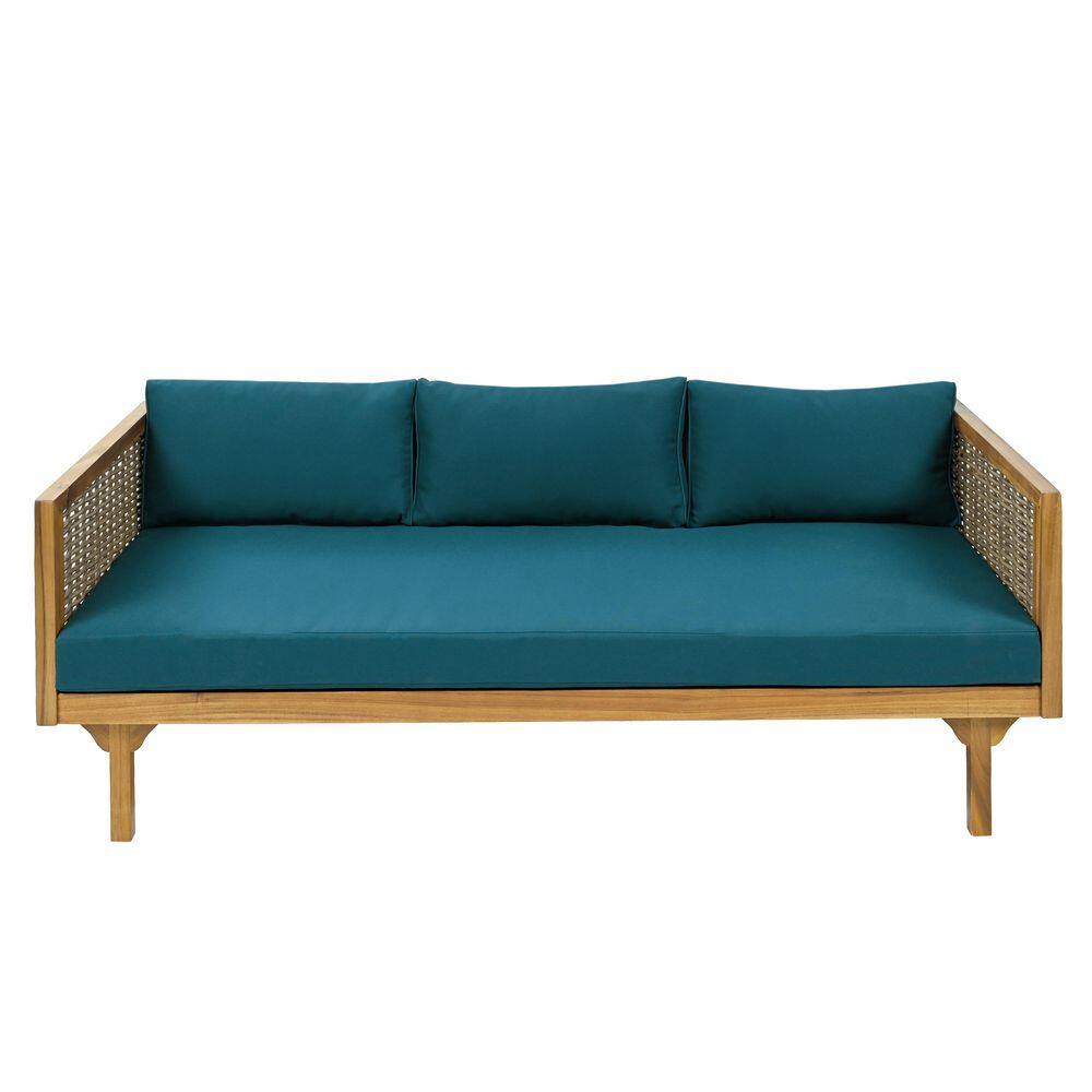 Wood Outdoor Patio Furniture Set-3-Seater Day Bed with Blue Cushion & Table for Garden, Backyard, Deck, Balcony price history on PriceWatchPro