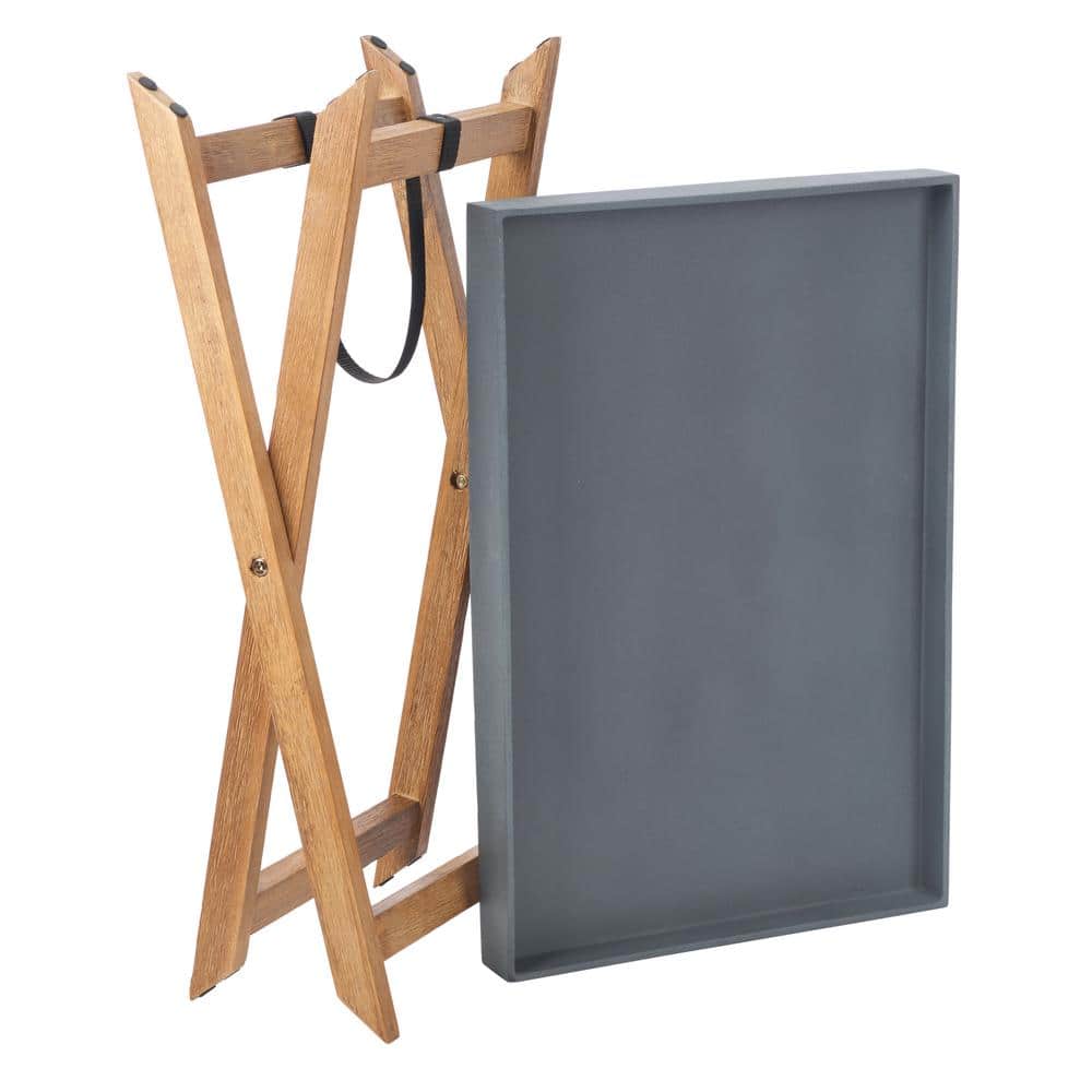Terance Natural Acacia Wood Outdoor Side Table with Gray Tray
