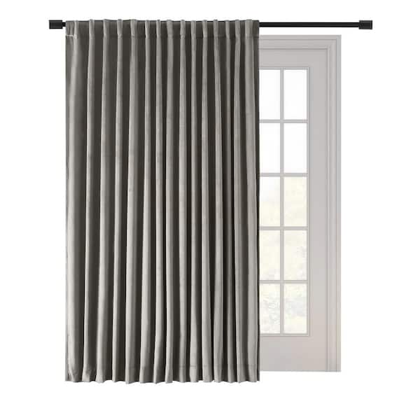 RICARDO Premium Velvet Slate Grey Solid 100 in. W x 84 in. L Rod Pocket ...