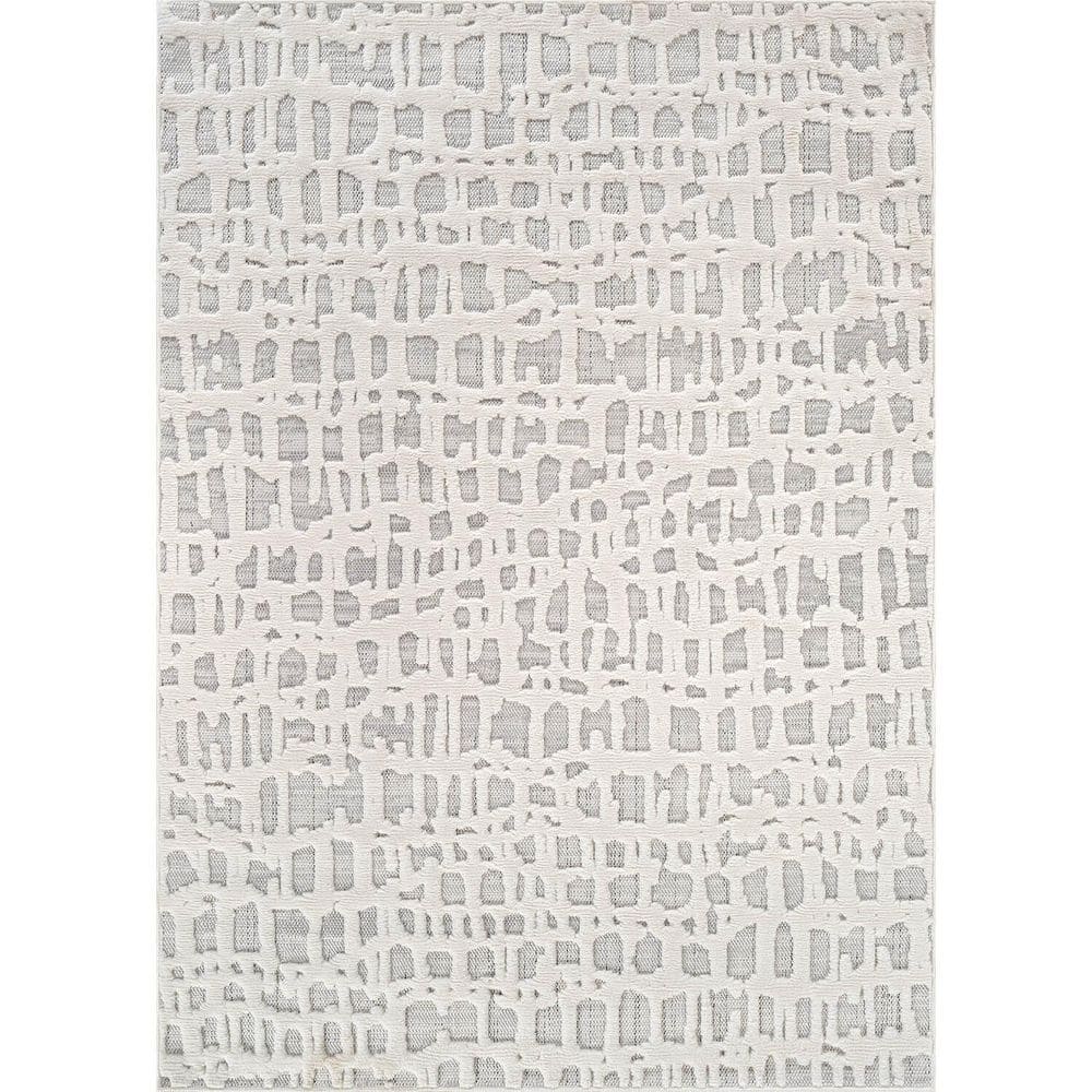 Gray and White Synthetic Flat Woven Rectangular Area Rug 5' x 7'