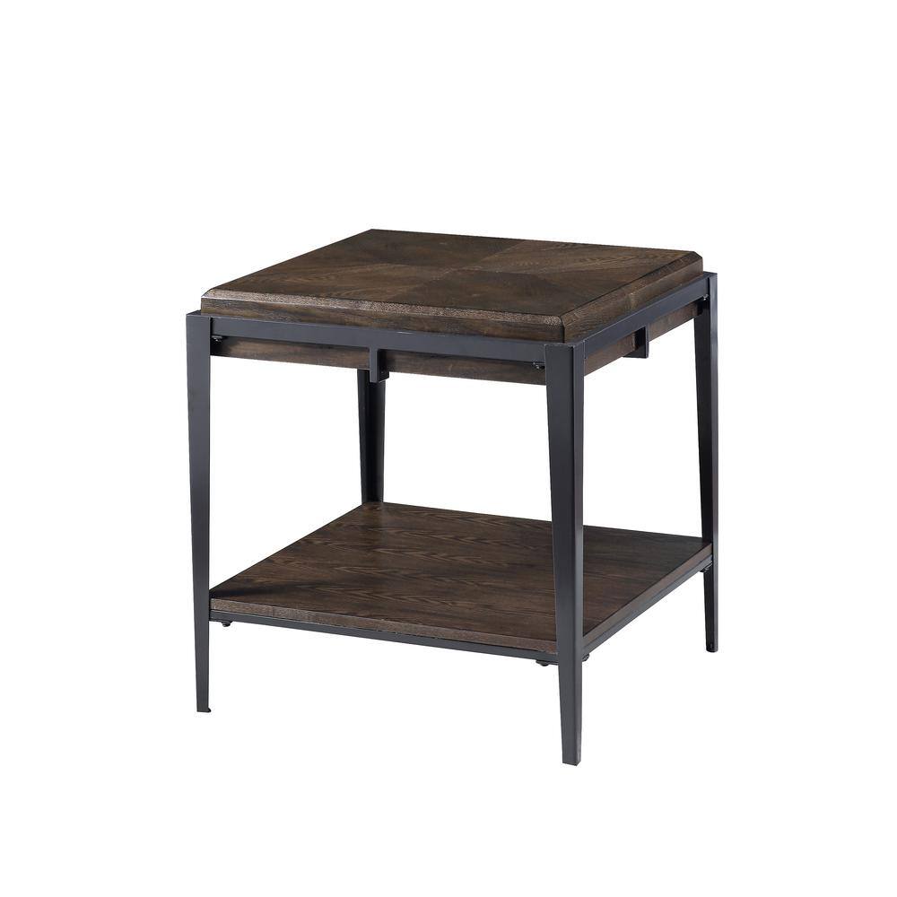 Espresso Ash Veneer and Iron Frame End Table with Shelf