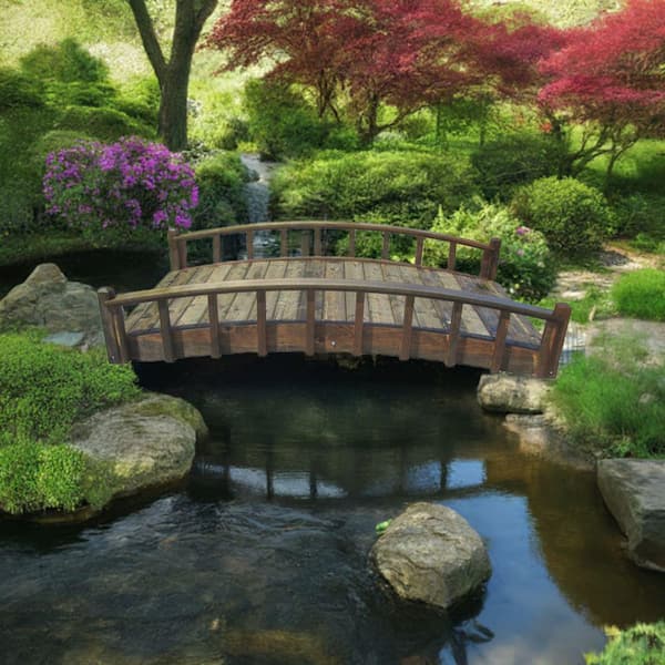 SamsGazebos Japanese Wood Garden Bridge 8 ft. x 4 ft. 400 lb. load