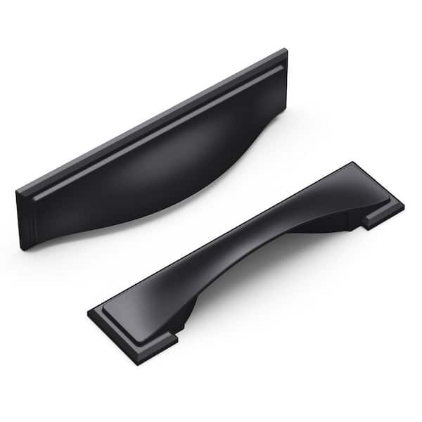 HICKORY HARDWARE Dover 3 in. (76 mm), 3-3/4 in. (96 mm) & 5-1/16 in. (128 mm) Matte Black Cup Drawer Pull (5-Pack)