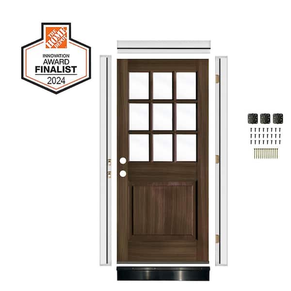 DIY RTA Kit 36 in. x 80 in. Hemlock Right-Hand/Inswing 9-Lite Clear Glass Black Stain Wood Ready To Assemble Front Door