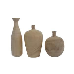 Various Decorative Paulownia Wood Vases 1 in. in Beige (Set of 3)