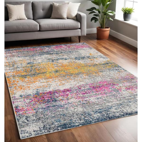 5 ft. x 7 ft. Orange Pink And Gray Area Rug