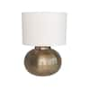 Storied Home 20 in. Antique Brass Round Etched Metal Table Lamp with Cotton  Shade DF8007 - The Home Depot