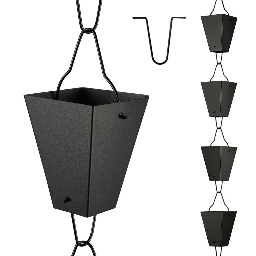 8.5 ft. Length Square Link Rain Chain, 3.7 in. Big Size Cup, Black Powder Coated, Functional price history on PriceWatchPro