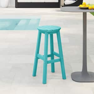 Laguna 29 in. HDPE Plastic All Weather Backless Round Seat Bar Height Outdoor Bar Stool in, Turquoise