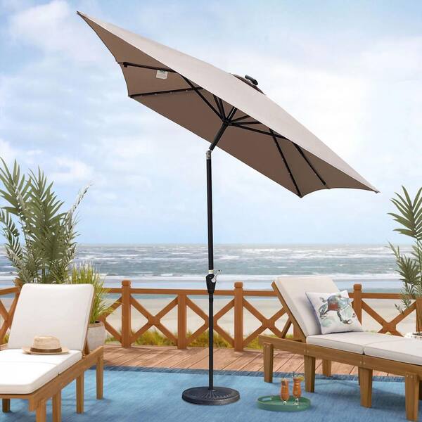 Tunearary 10 ft. x 6.5 ft. Outdoor Mushroom Cantilever Patio Umbrellas with Solar LED Lighted
